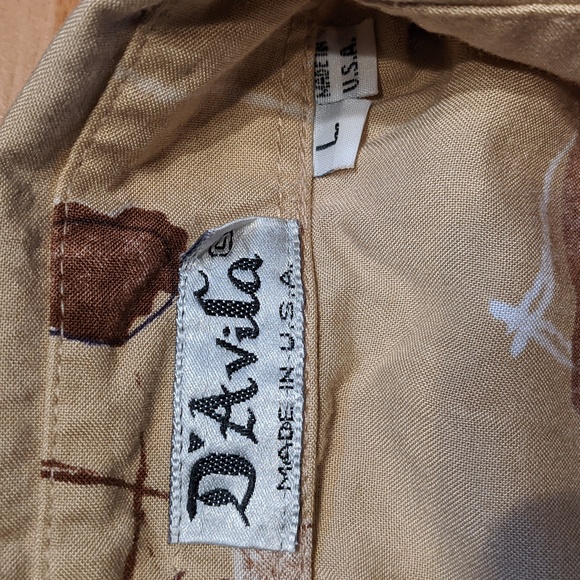 Vintage D'Avila elastic waist short sleeve tan leaf patterned golf shirt - Picture 2 of 6